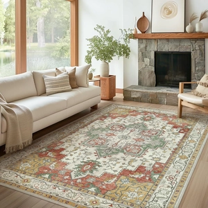 Bohemian retro faux cashmere rug with vintage Persian patterns in a modern living room