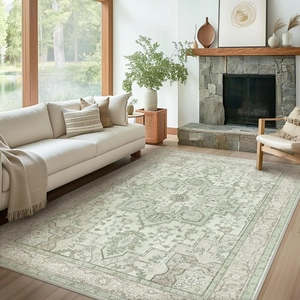 Vintage bohemian faux cashmere rug with Persian floral patterns in living room