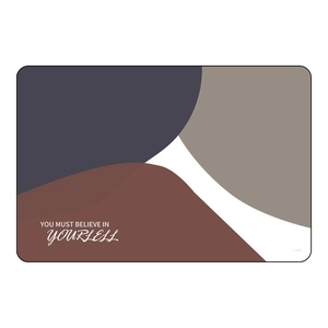 Detail of diatom mud bath mat showing abstract geometric patterns and motivational text
