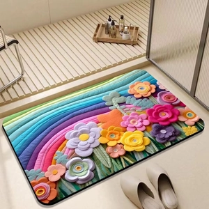 3D colorful floral diatom mud bath mat with absorbent quick-dry texture and non-slip back