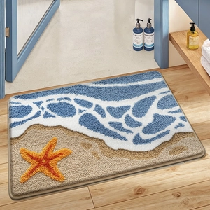 Non-Slip Bathroom Floor Mat Faux Cashmere Tufted Entrance Doormat Cartoon Flower Cactus Absorbent Decorative Carpet Rug