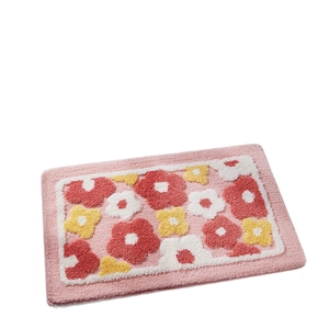 Pink faux cashmere rectangle rug with colorful floral pattern for bathroom anti-slip use