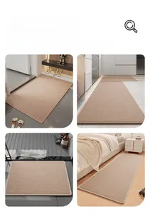 Detailed views of light brown woven mats in entryway, kitchen, bathroom and bedroom
