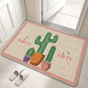 Close-up of floral linen diatom mud bath mat with cactus pattern and nice day text