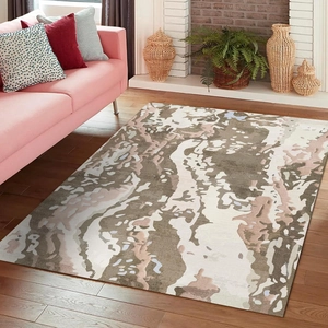 Detailed texture of modern abstract faux cashmere rug with earthy gradient tones and soft pile