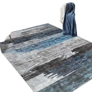 Abstract navy blue gradient faux cashmere area rug with artistic brush strokes pattern