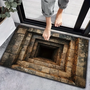 Detail of 3D stone well illusion doormat with non-slip texture for entryway and bathroom