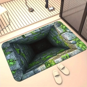 Close-up of 3D visual stone well design on absorbent anti-slip bathroom floor mat