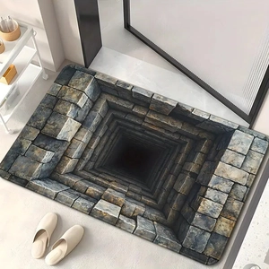 Detail of 3D optical illusion stone well bath mat with absorbent non-slip texture