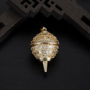 Retro golden hot air balloon pendant with white zircon micro-pave for jewelry making
