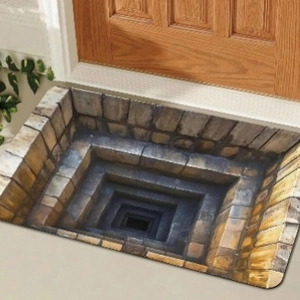 3D visual stone pit illusion entryway mat with absorbent non-slip diatom mud surface