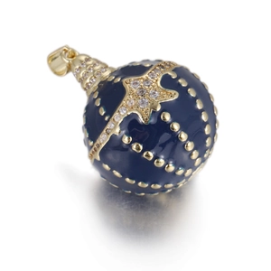 Elegant blue enamel egg pendant with gold stars and sparkling stones for necklaces