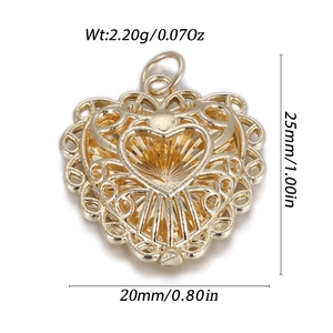 Pendentif cœur doré 25x20mm avec design en métal tissé pour la création de bijoux