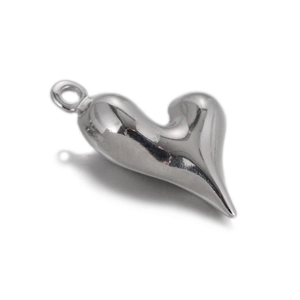 Pendentif cœur en métal argenté poli avec anneau de jonction pour création de bijoux