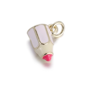 Detail of a pink lipstick-shaped pendant with gold plating for DIY jewelry crafting