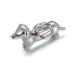 Pendentif teckel en argent poli avec deux anneaux pour création de bijoux DIY