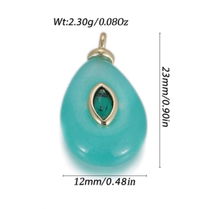 Detail of teardrop stone pendant with dimensions 23x12mm and 2.3g weight specs