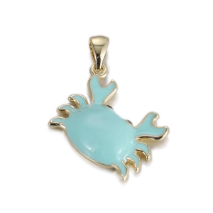 Golden crab charm pendant with mint green enamel detail for DIY jewelry making