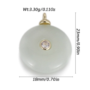 Detail showing dimensions of green stone pendant with 23mm height and 18mm width