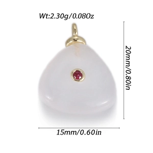 Detailed view of heart pendant with stone and dimensions 20mm by 15mm for jewelry making