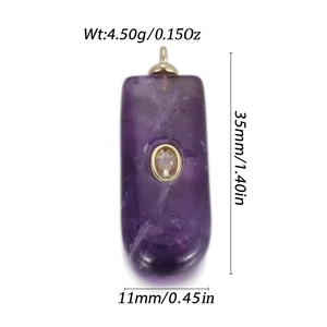 Macro view of purple natural stone pendant with dimensions 35mm height and 11mm width