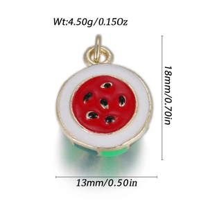 Detailed measurement of 18mm enamel watermelon charm with gold ring for jewelry making