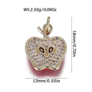 Detailed view of apple pendant with sparkling zircons and dimensions 18mm by 13mm
