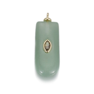 Green natural stone rectangular pendant with zircon inlay and gold metal frame