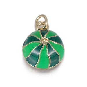 Close-up of a 3D enamel watermelon charm with gold-plated ring for jewelry making