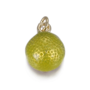 Macro shot of 3D green fruit pendant with realistic peel texture and gold bail