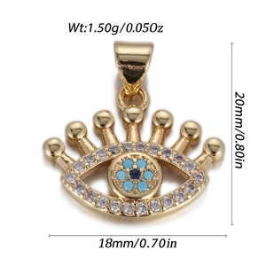 Vintage 14k gold plated Turkish evil eye pendant with crown and white zircon inlay