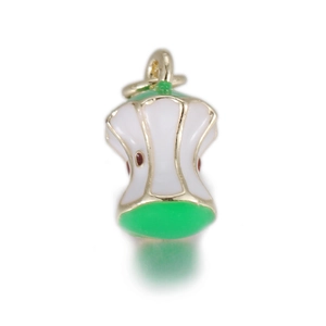 Detail of apple core enamel pendant with gold loop for necklaces and bracelets
