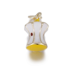 Macro detail of enamel apple core pendant with 3D miniature fruit charm design