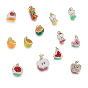 Mini Copper Fruit Enamel Pendants Cute Apple Orange Watermelon DIY Charms For Bracelet Necklace Jewelry Making Women Kids Accessory