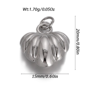 Detailed view of silver heart pendant with vertical shell texture and dimensions info