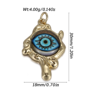 Gouden boze oog hanger met turquoise inleg en nauwkeurige afmetingen