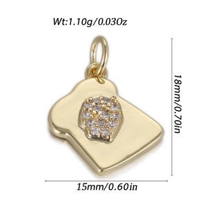 Detailweergave van een gouden toast-hanger met zirkonia en afmetingen van 18x15mm