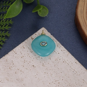 Natural jade geometric pendant with blue gemstone inlay and gold buckle for DIY jewelry
