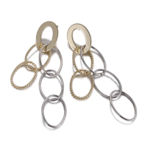 Gros plan de boucles d'oreilles bicolores avec maillons ovales et texture torsadée