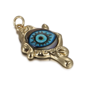 Gepolijste gouden metalen hanger met blauw geëmailleerd boze oog en sterrenpatroon