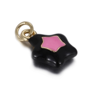 Détail du pendentif étoile en émail noir avec centre rose pour bijoux DIY