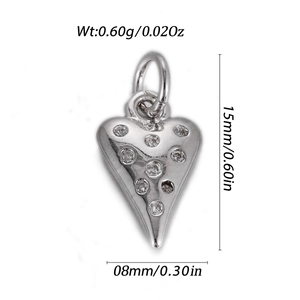 Detailed size specifications of silver heart pendant with cubic zirconia stones