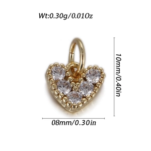Detailed view of heart-shaped copper pendant with cubic zirconia and dimensions