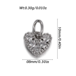 Macro shot of a silver heart pendant with cubic zirconia and 10x8mm size dimensions