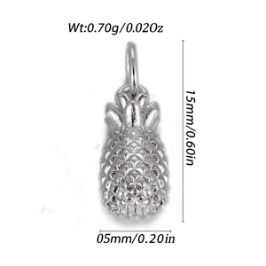 Macro detail of pineapple pendant showing 15mm height dimensions and silver grid texture