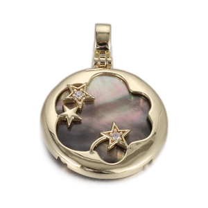 Golden pendant with iridescent mother of pearl and star details with clear zircon stones