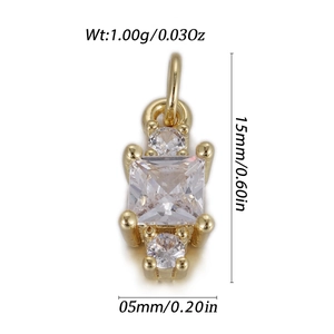 Golden pendant with princess cut cubic zirconia and dimensions for jewelry making