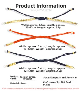 Detailansicht verstellbarer handgewebter Armbänder mit 0.4cm 18K vergoldeten Messingperlen