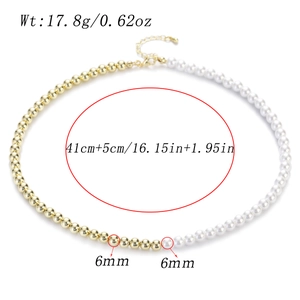 Detailed view of 17.8g retro pearl and gold bead necklace with adjustable extension chain