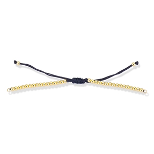 Minimalistisches handgeflochtenes Armband mit verstellbaren Goldperlen und schwarzer Schnur